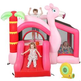 Qaba - Bounce House with Ball Pool, Basketball Hoop - Pink
