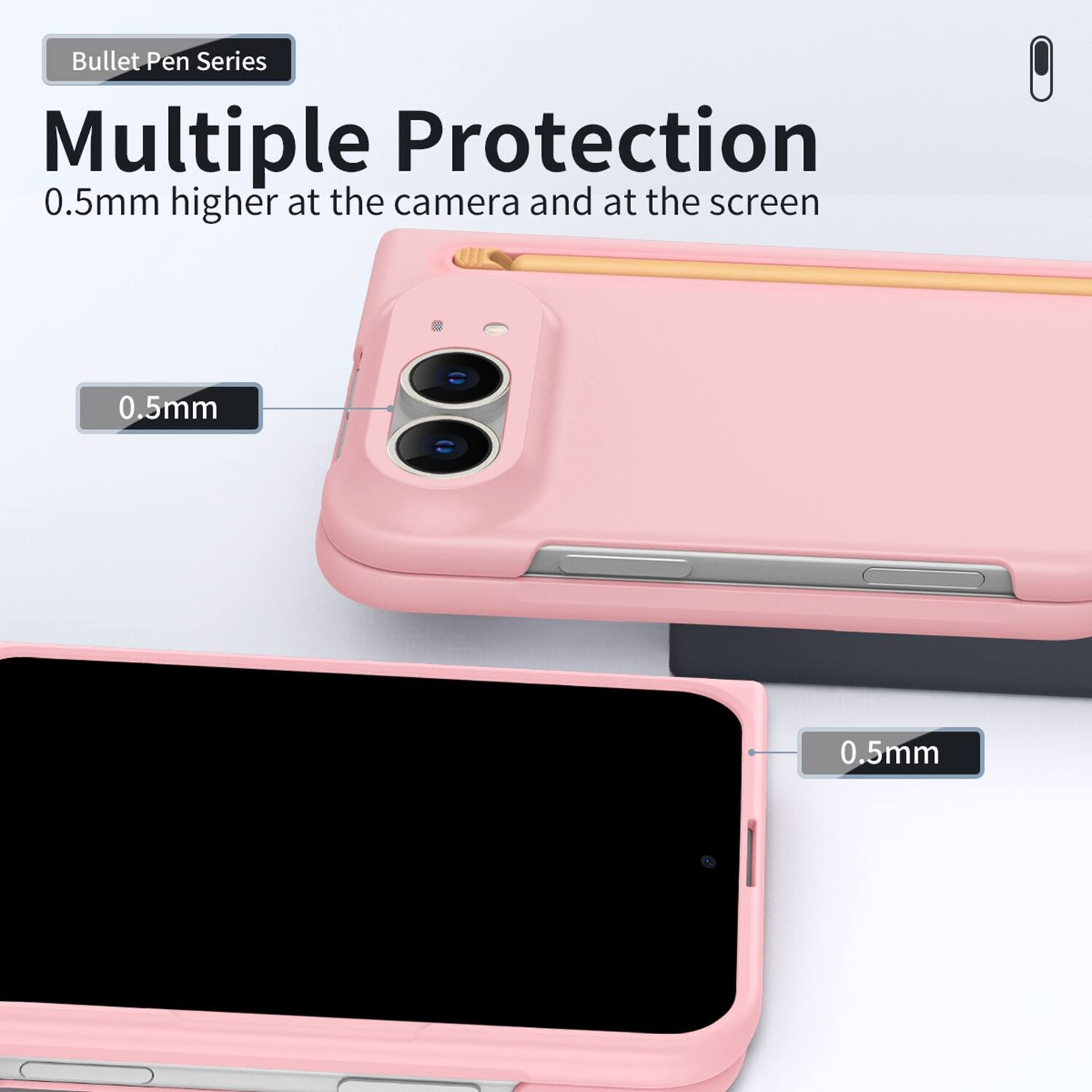 Bullet Pen Series  
Multiple Protection  
0.5mm higher at the camera and at the screen  
0.5mm  
0.5mm