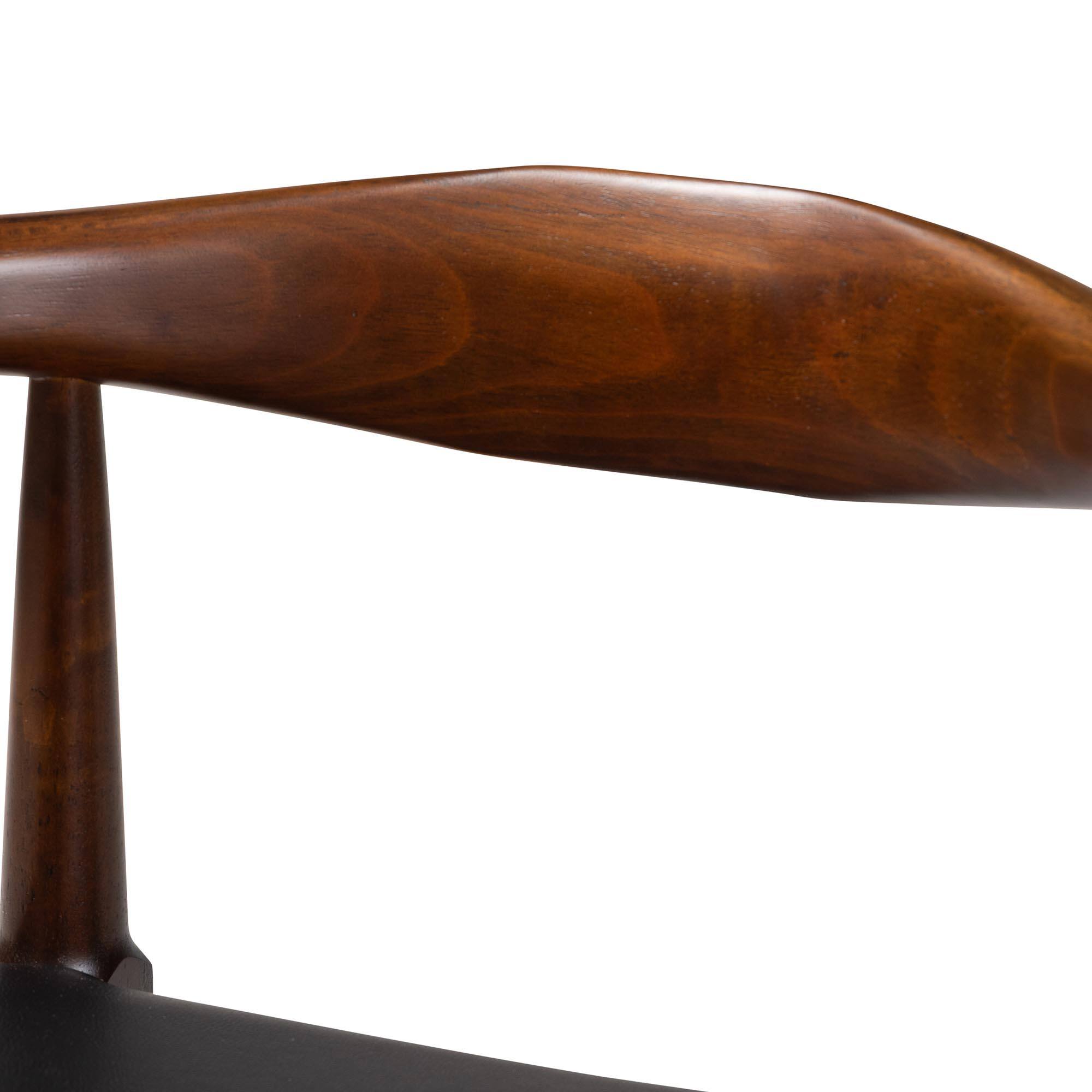 Back. Baxton Studio - Eira Counter Stool Set of 2- Walnut Wood Frame Counter-height Chair with Curved Backrest and Faux Leather Seat - Black/Walnut Brown.