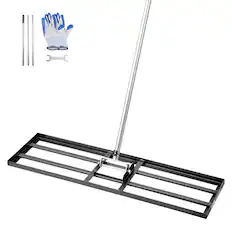 Front. VEVOR - Lawn Leveling Rake, Lawn Leveler with 83.9 in Handle, 36x10 in Ground Plate, Rust-Resistant Carbon Steel Soil Leveler - Black.