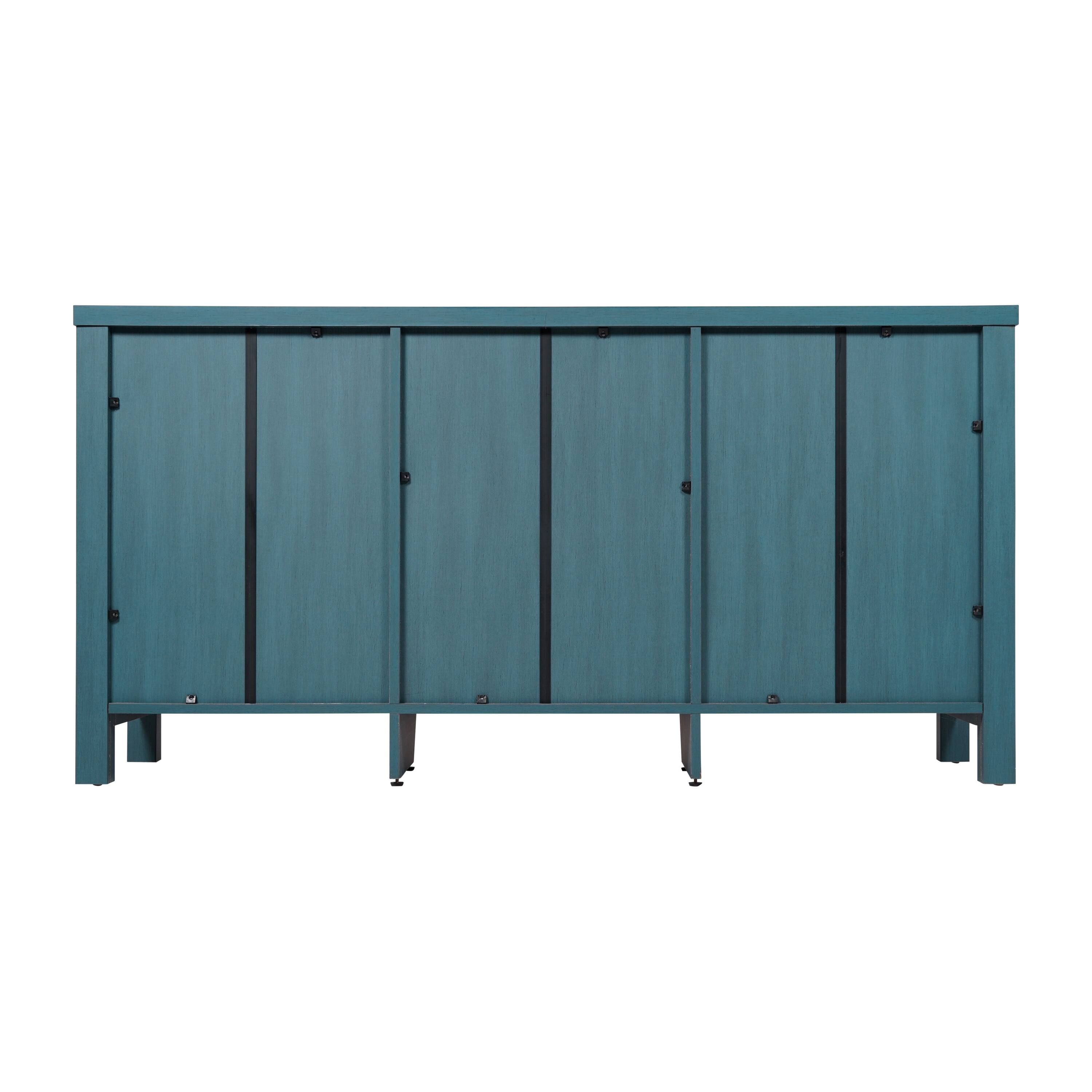 Alt View 5. Emma + Oliver - Engineered Wood Buffet Cabinet w/ Storage, 2 Drawers, 2 Glass Doors - Teal.