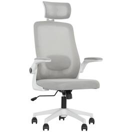 Homcom - Office Chair, High Back Desk Chair with Flip-up Armrest, Rotatable Headrest, Tilt Function, Swivel Wheels - Gray