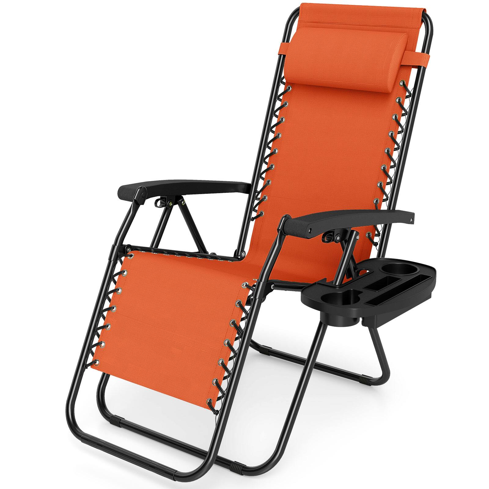 Alt View 9. Costway - Costway 1 PCS Zero Gravity Chair, Portable Patio Recliner with Adjustable Backrest & Pillow - Orange.