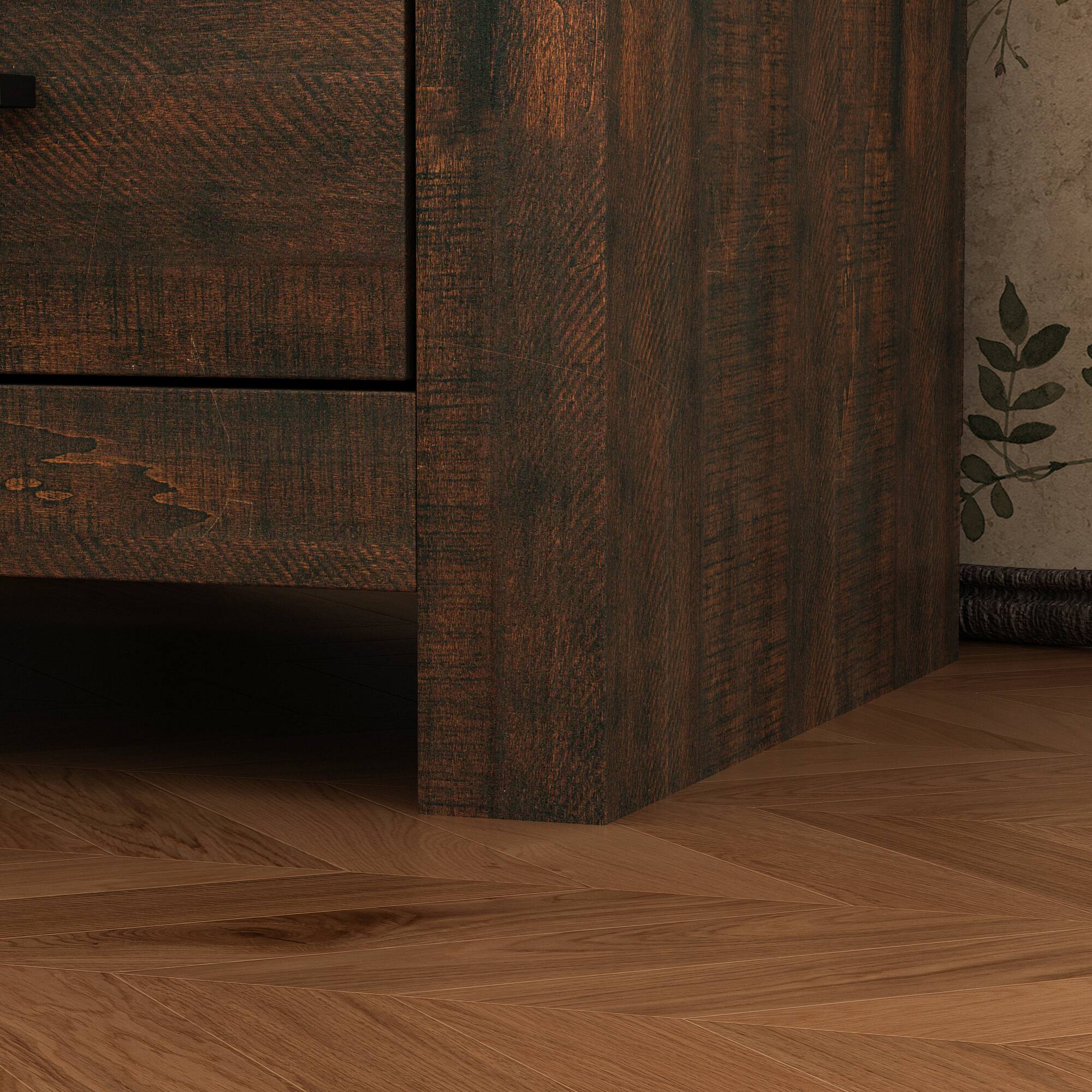 Alt View 2. Famapy - Famapy Retro - Style 2 - Drawer Nightstand: Rustic Wood Bedside Organizer - Brown.