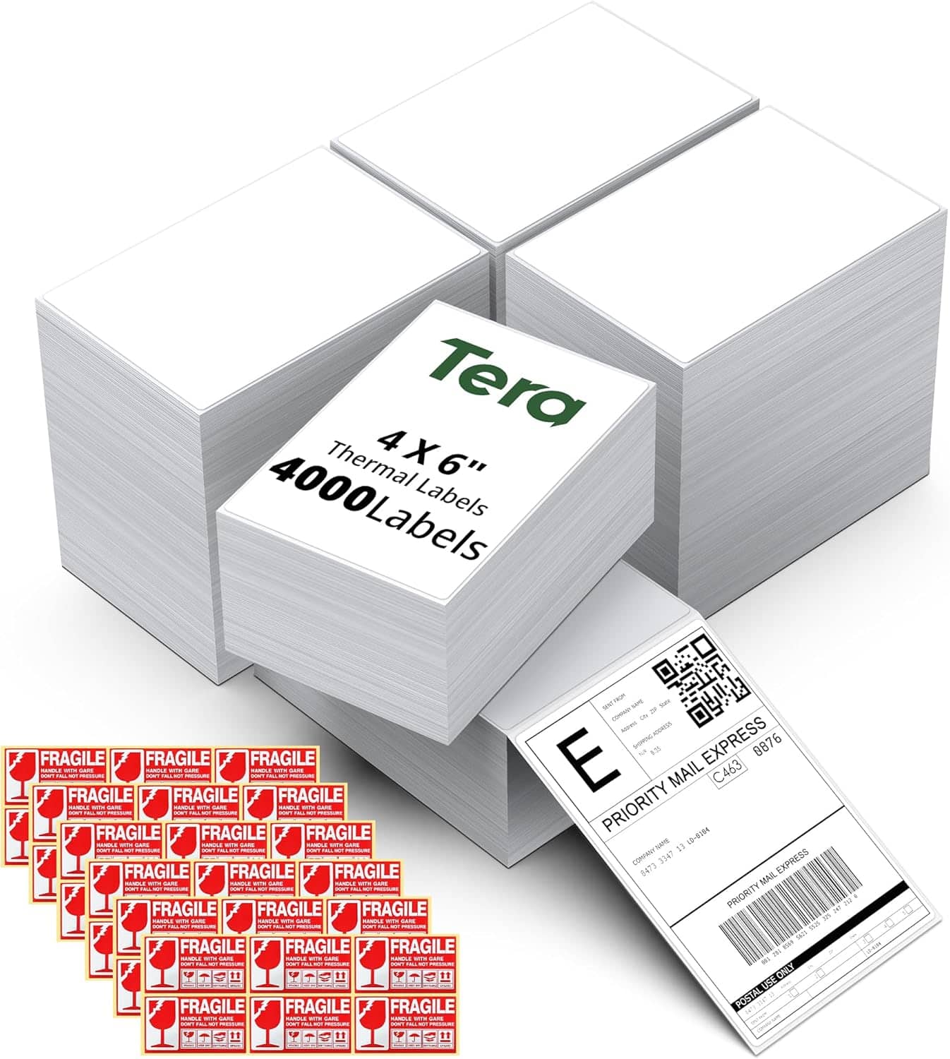 Tera - Direct Thermal Label Paper 4" x 6" – Fanfold (4000 Pack)