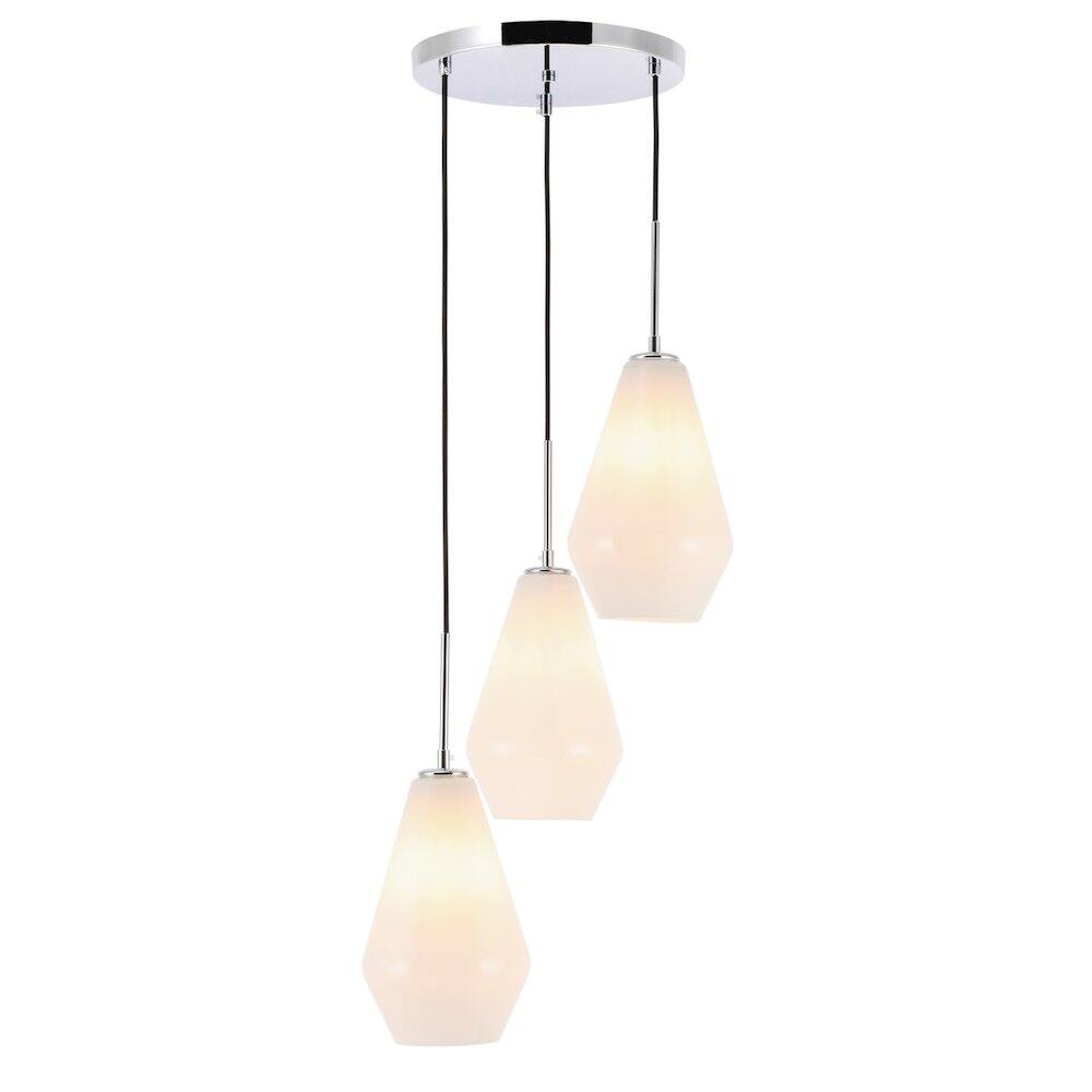 Alt View 3. Living District - Gene 3 Light Chrome And Frosted White Glass Pendant - Chrome And Frosted White Glass.