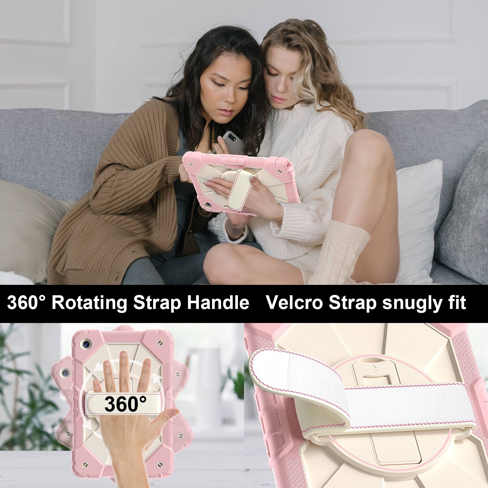360° Rotating Strap Handle Velcro Strap snugly fit