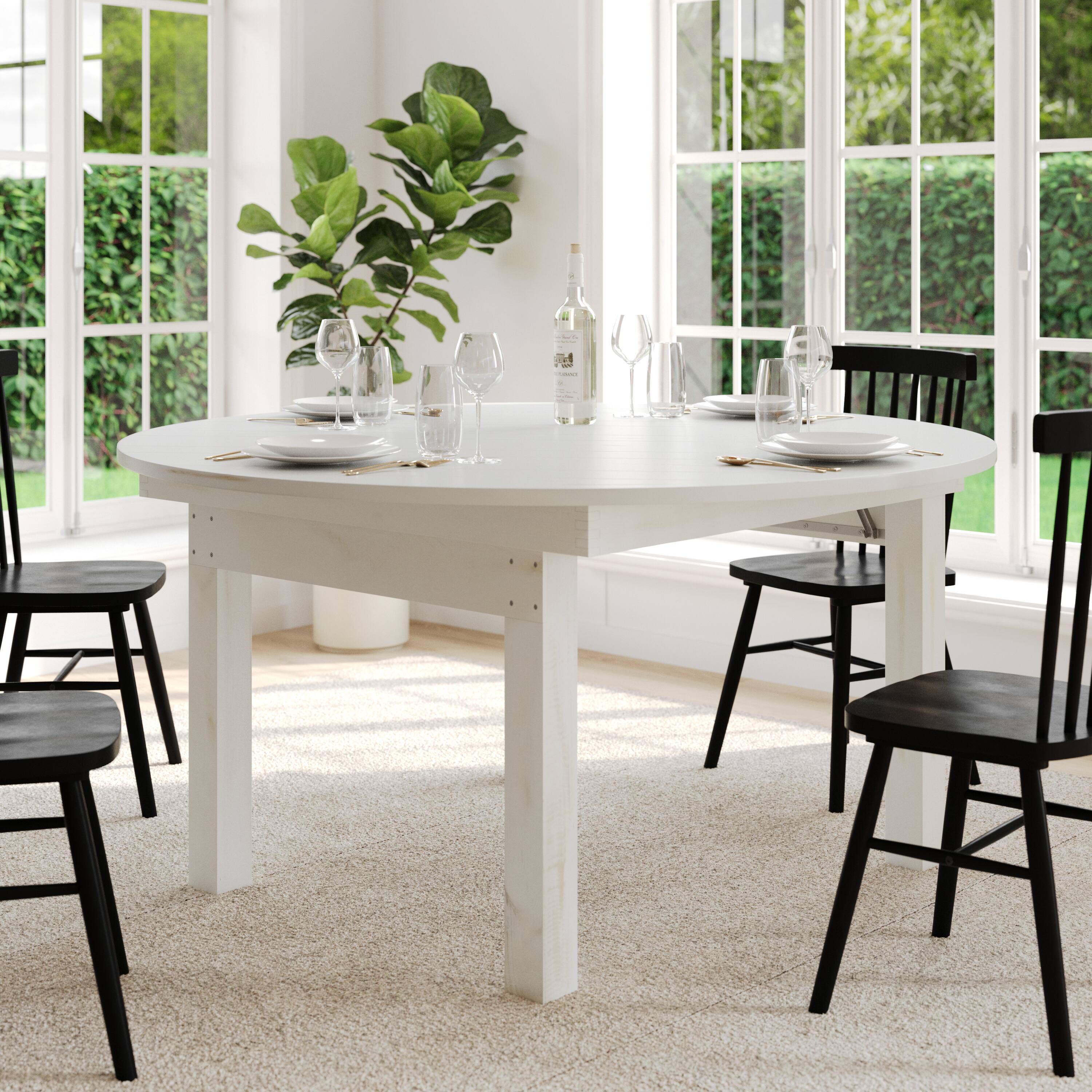 Alt View 3. Flash Furniture - HERCULES 60" Round White Commercial Farmhouse Folding Table, Antique Rustic Solid Pine Dining Room Table with Foldable L - White.