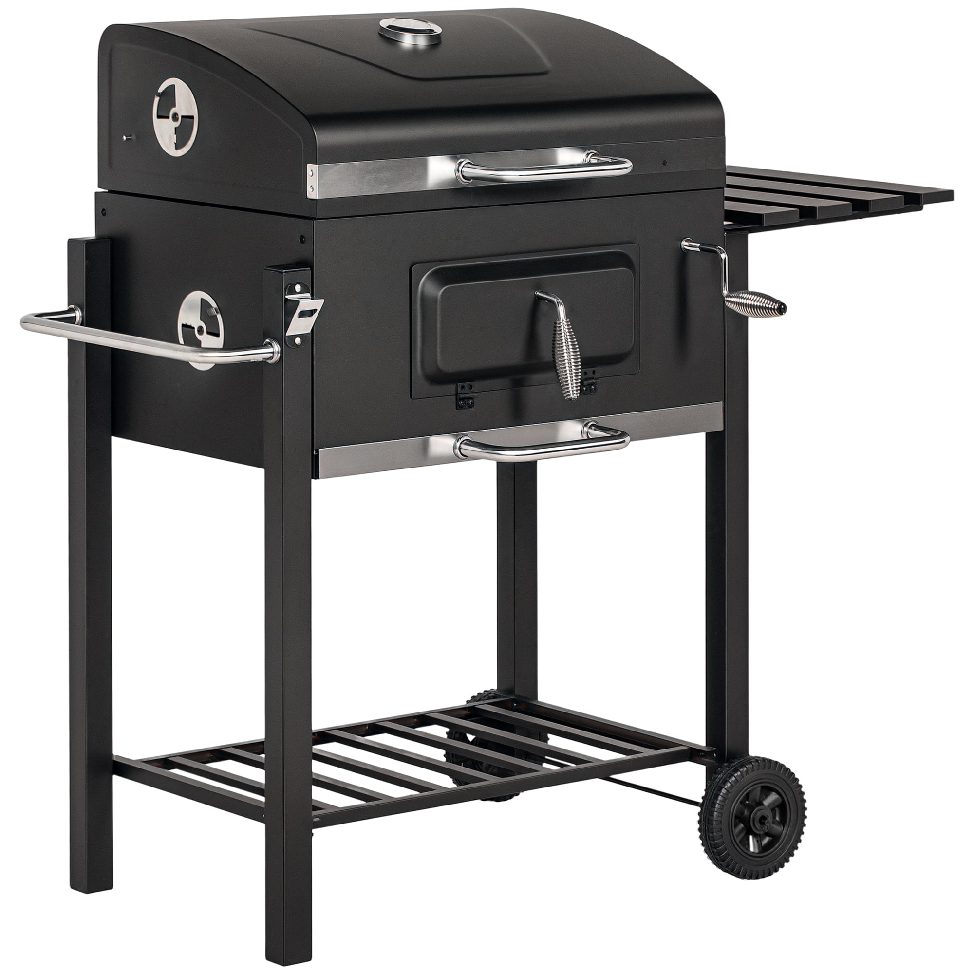 Outsunny - Charcoal BBQ Grill, Outdoor Portable Cooker for Camping or Backyard Picnic with Side Table - Black