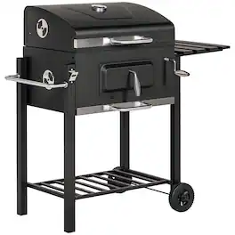 Outsunny - Charcoal BBQ Grill, Outdoor Portable Cooker for Camping or Backyard Picnic with Side Table - Black