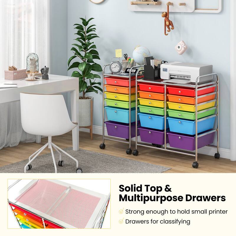 Solid Top & Multipurpose Drawers  
Strong enough to hold small printer  
Drawers for classifying