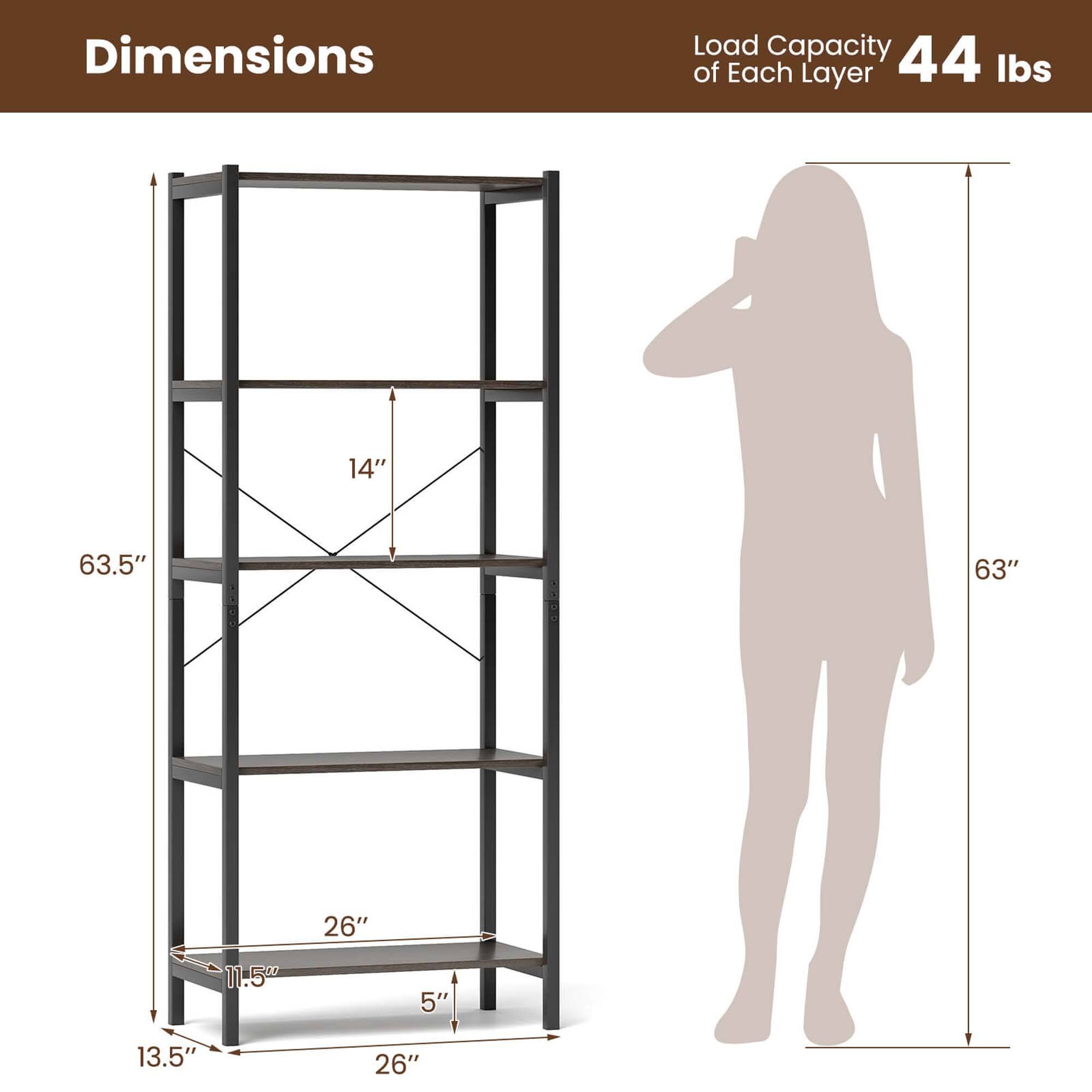 Dimensions: 63.5", 26", 13.5", 5", 14"

Load Capacity of Each Layer: 44 lbs