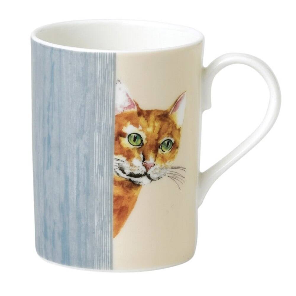 Back. Jiallo - Roy Kirkham LUCY MUG-CAT THROUGH THE DOOR, Set of 6, Bone China Ceramic, Made in England - Mutli color.