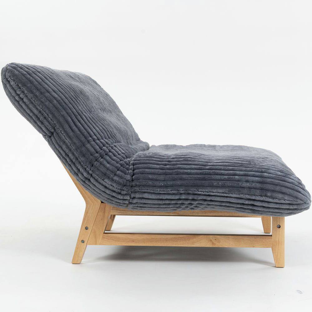 Back. Kadyn - Bean Bag Chair for Adults, Corduroy Fabric Armless Lazy Sofa with Backrest for Living Room & Bedroom, Dark Gray - Gray.