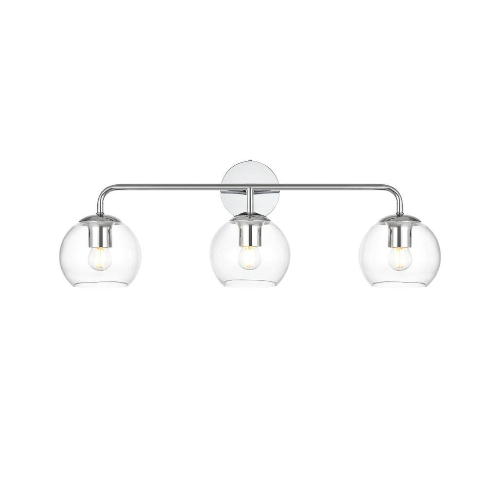 Left. Living District - Genesis 3 light Chrome and Clear Bath Sconce - Chrome And Clear.