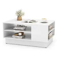 Costway 34" Long Rectangle Center Table Coffee Table with 2-Tier Open Storage Shelves - White - Front_Zoom