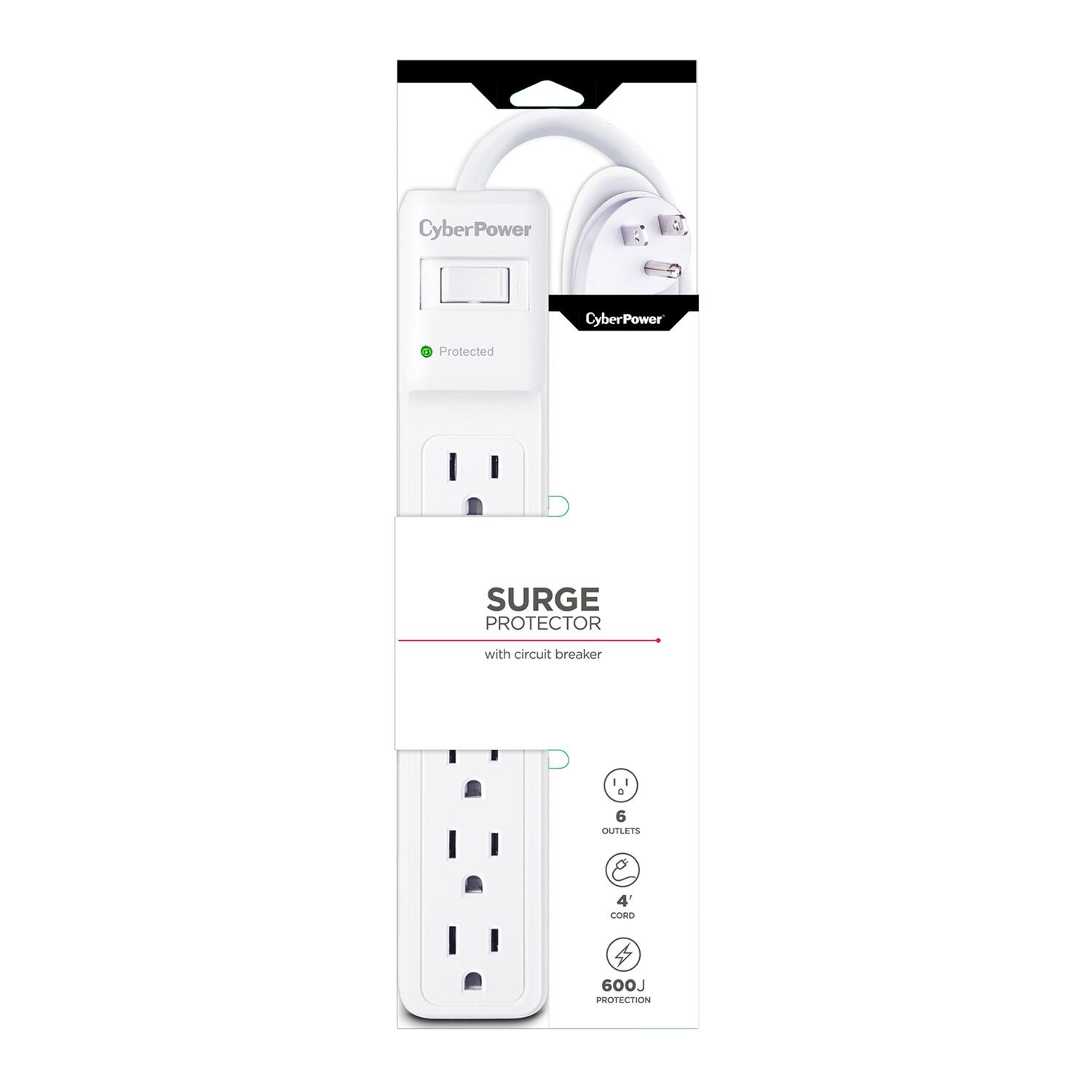 CyberPower 6 AC Outlet 600 Joule Essential Series Surge Protector Power ...
