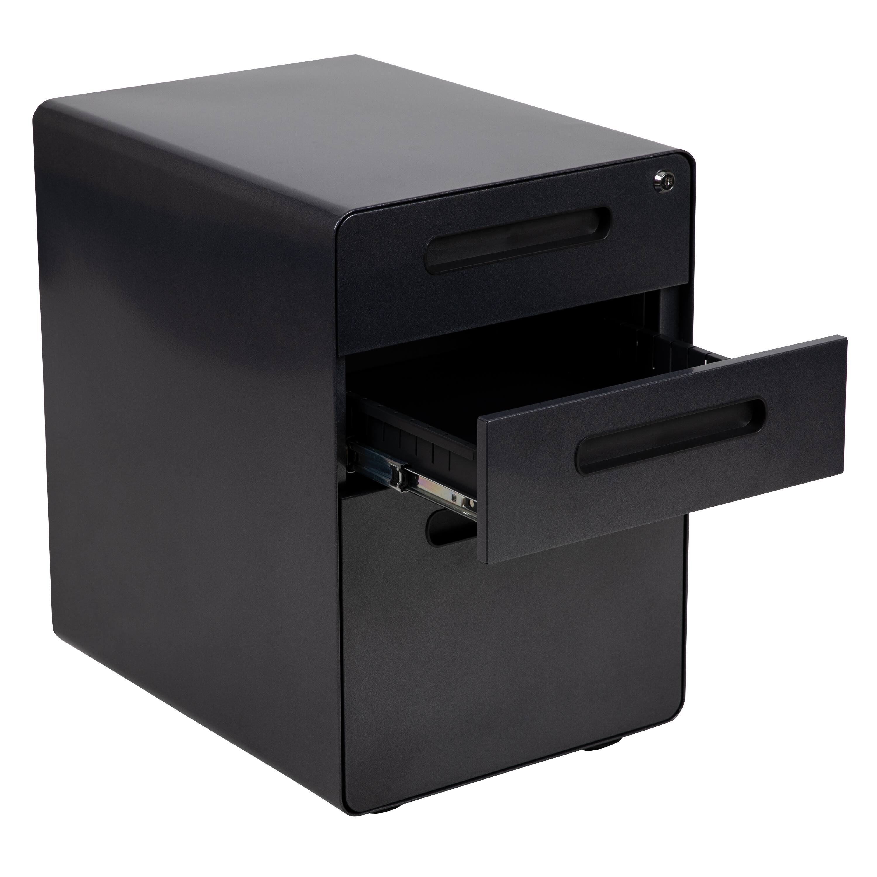 Alt View 9. Emma + Oliver - Ergonomic 3-Drawer Mobile Locking Filing Cabinet Storage Organizer - Black.