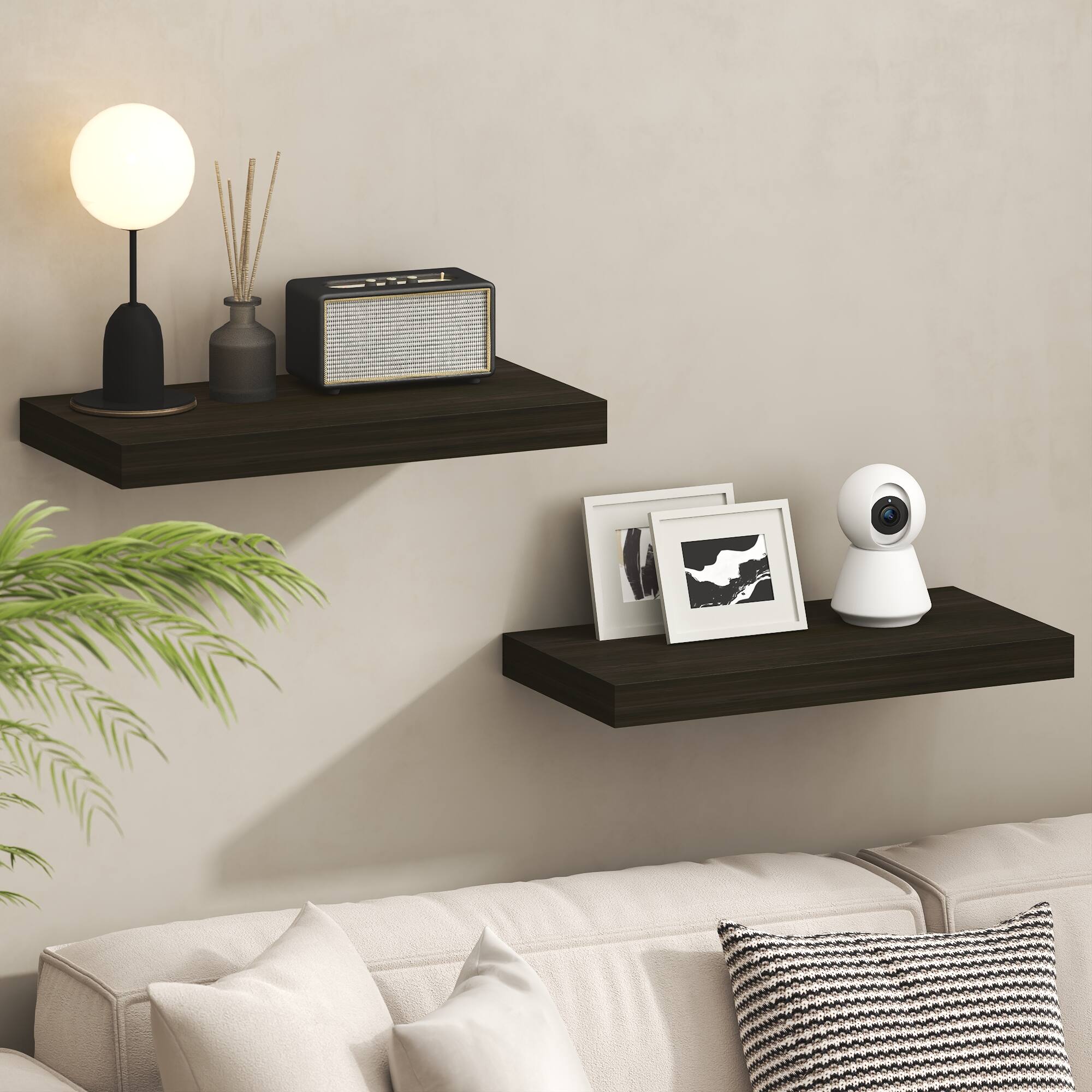 Alt View 1. Furinno - TANNA Floating Shelves for Wall 12 x 24 Wall Shelf, Set of 2, Wall Mounted Shelf with Invisible Bracket, 2-in Thick - Tobacco Oak.