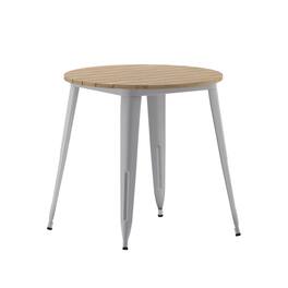 Flash Furniture - Declan Commercial Grade Indoor/Outdoor Dining Table, 30" Round All Weather Brown Poly Resin Top with Silver Steel Base - Gray