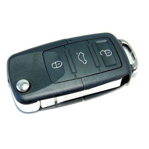 Angle. HQRP - Flip Key Fob Remote Shell Case with 2 Batteries for Volkswagen Jetta 2006-2011, 4-Button Smart Key Cover - Black.