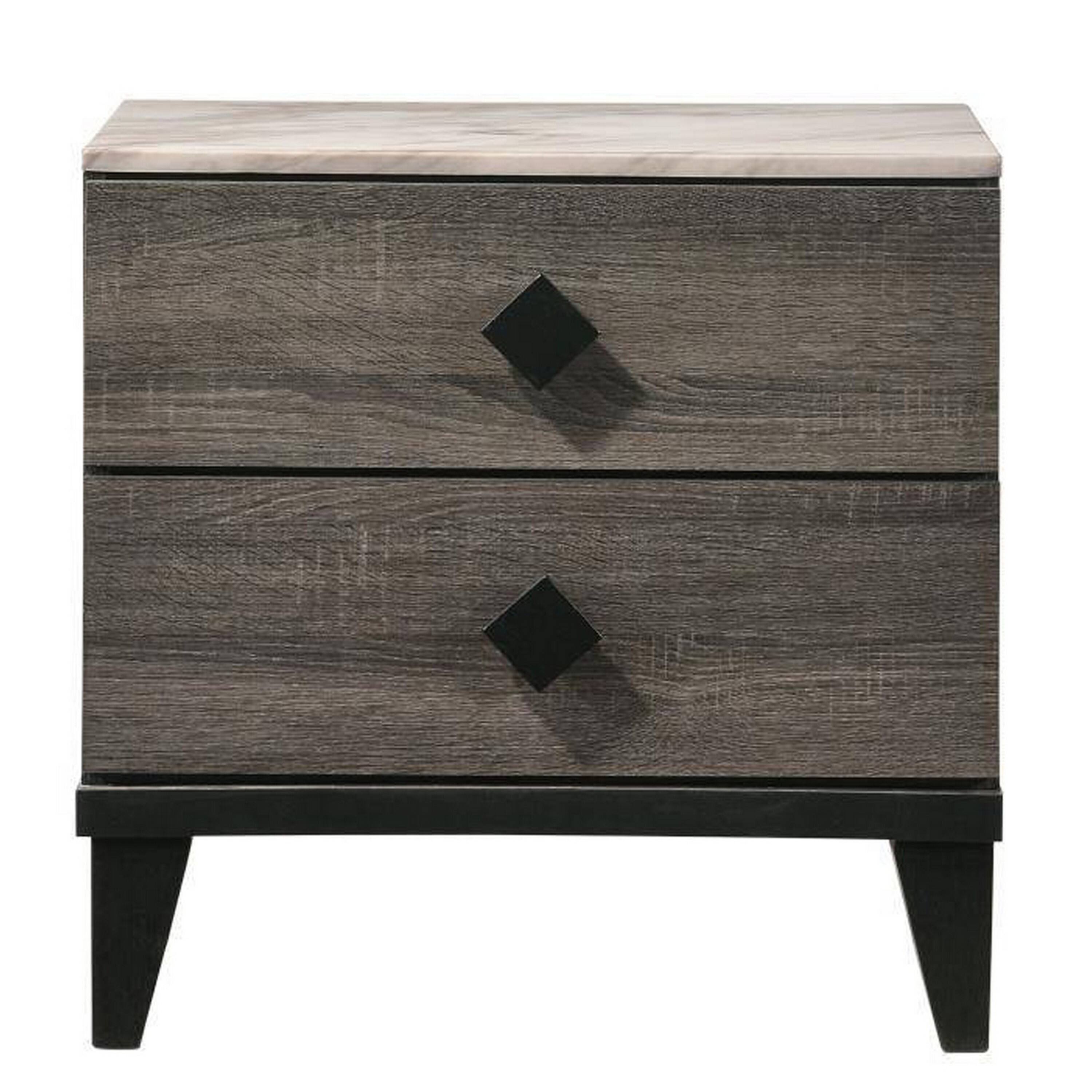 Front. Manhattan Lane - 2 Drawer Wooden Nightstand with Grains and Angled Legs - Gray.