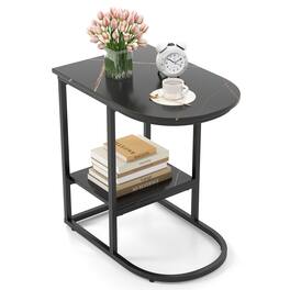 Gymax - C-Shaped Side Table Compact 2-tier Storage End Table for Small Space - Black
