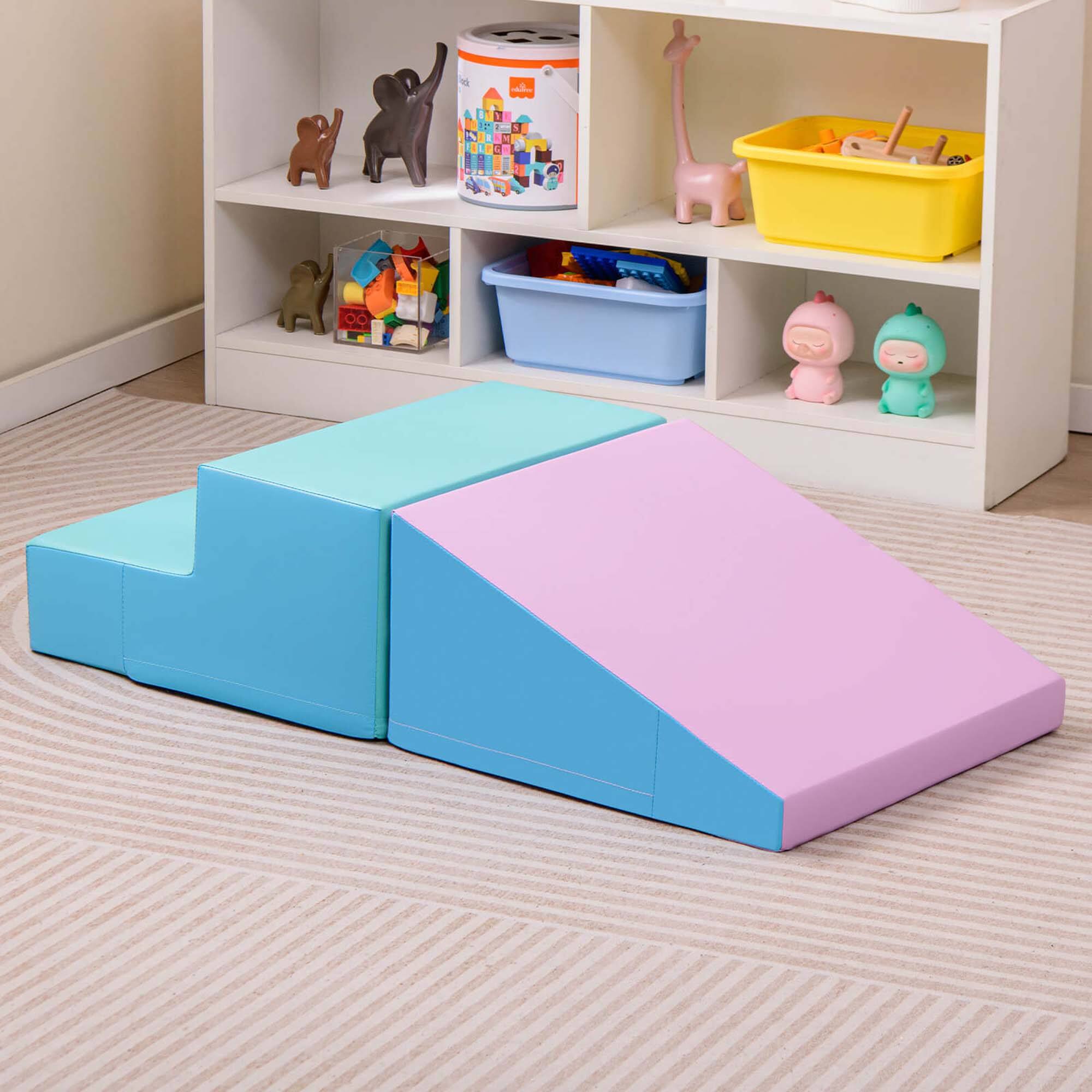 Alt View 1. Costway - Costway Step and Slide Climber for Infants and Toddlers Baby Soft Foam Structure Blocks - Blue.