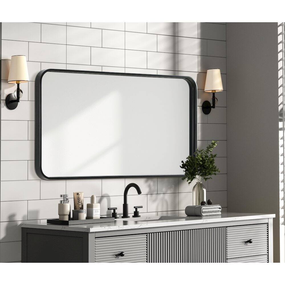 Alt View 2. Elegant Decor - Contour Metal Rectangle Mirror 20x36 in Black - Black.