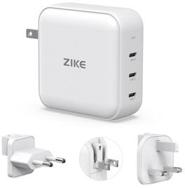 Zike - Z850 140W GaN 3-Port Universal Travel Adapter with 3 USB-C Ports, Wall Charger for US/EU/UK, iPhone, Samsung, Tablets - White