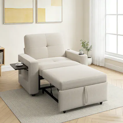 Front. Vipbear - Vipbear Sleeper Sofa Chair Bed Convertible Sofa Chair 3-in-1 Pull Out with USB Ports Sofa Bed,Beige - Beige.