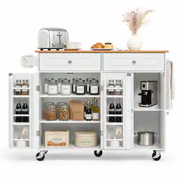 VEVOR - Kitchen Island Cart with Storage, 47.64 in Wide Mobile Rolling Storage Island on Swivel Wheels, with 2 Drawers - White