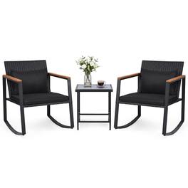 Costway - 3-Piece Outdoor Rocking Bistro Set, Patio Rocking Chairs & Coffee Table Set - Black,Brown