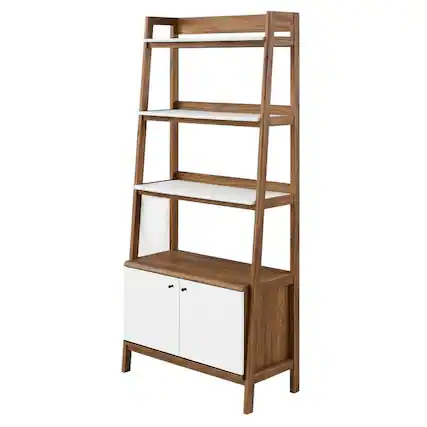Front. FurniFact - Wooden Bookshelf in Natural Finish with Sturdy Design and Ample Storage - Brown.