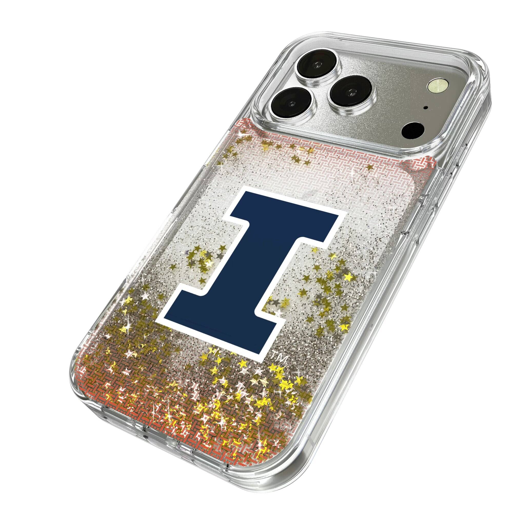 Alt View 1. Keyscaper - Illinois Fighting Illini Linen Logo iPhone Glitter Case - 15 Pro - Multicolor.