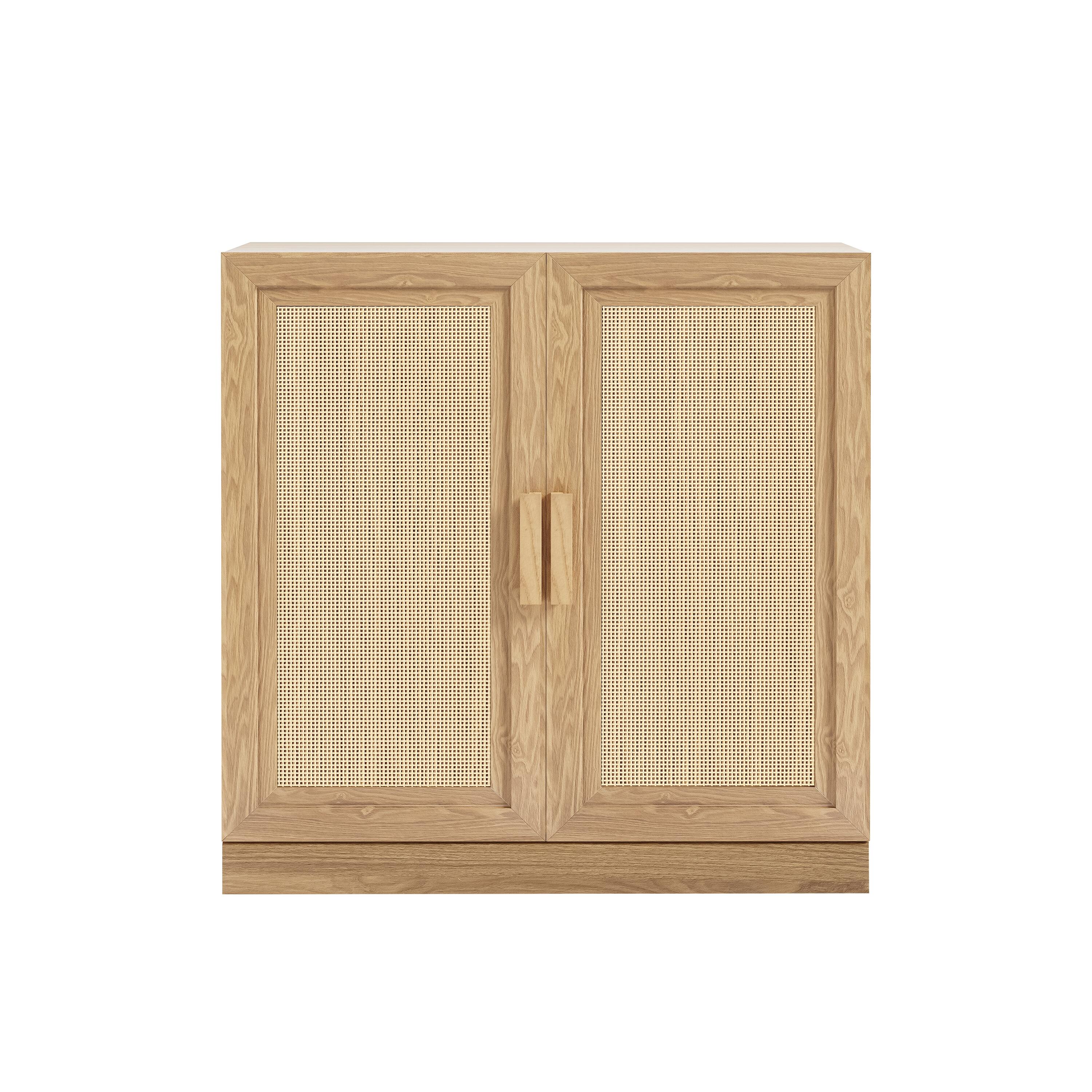 Left. PexFix - Farmhouse Buffet Sideboard, 31" Solid Wood Storage Cabinet with Woven Doors and 2 Adjustable Shelves for Entryway - Natural.