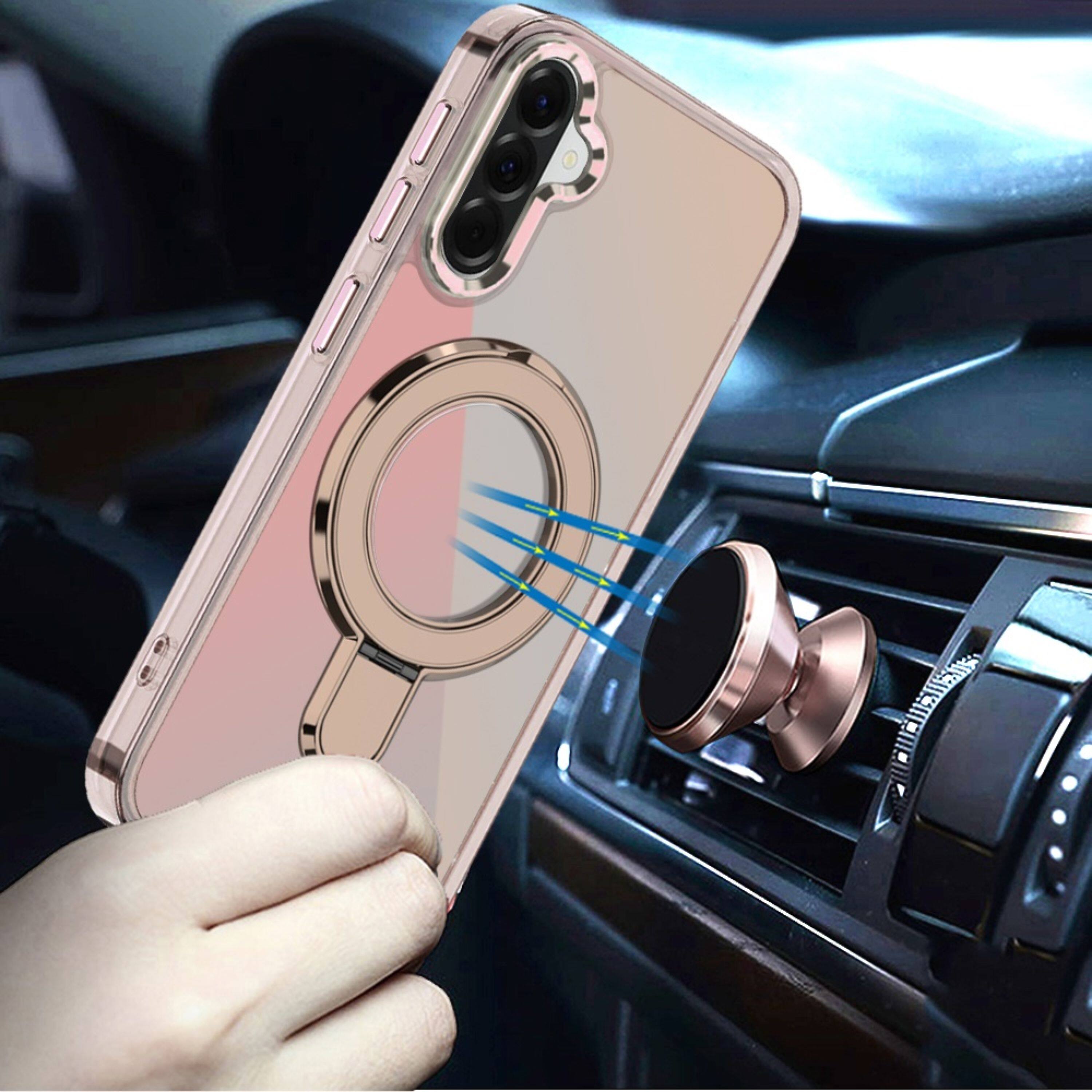 Left. Kitcheniva - Radiant Chrome Magnetic Circle Stand Phone Case With Tempered Glass For Samsung Galaxy A57 5G Desert Titanium - Desert Titanium.