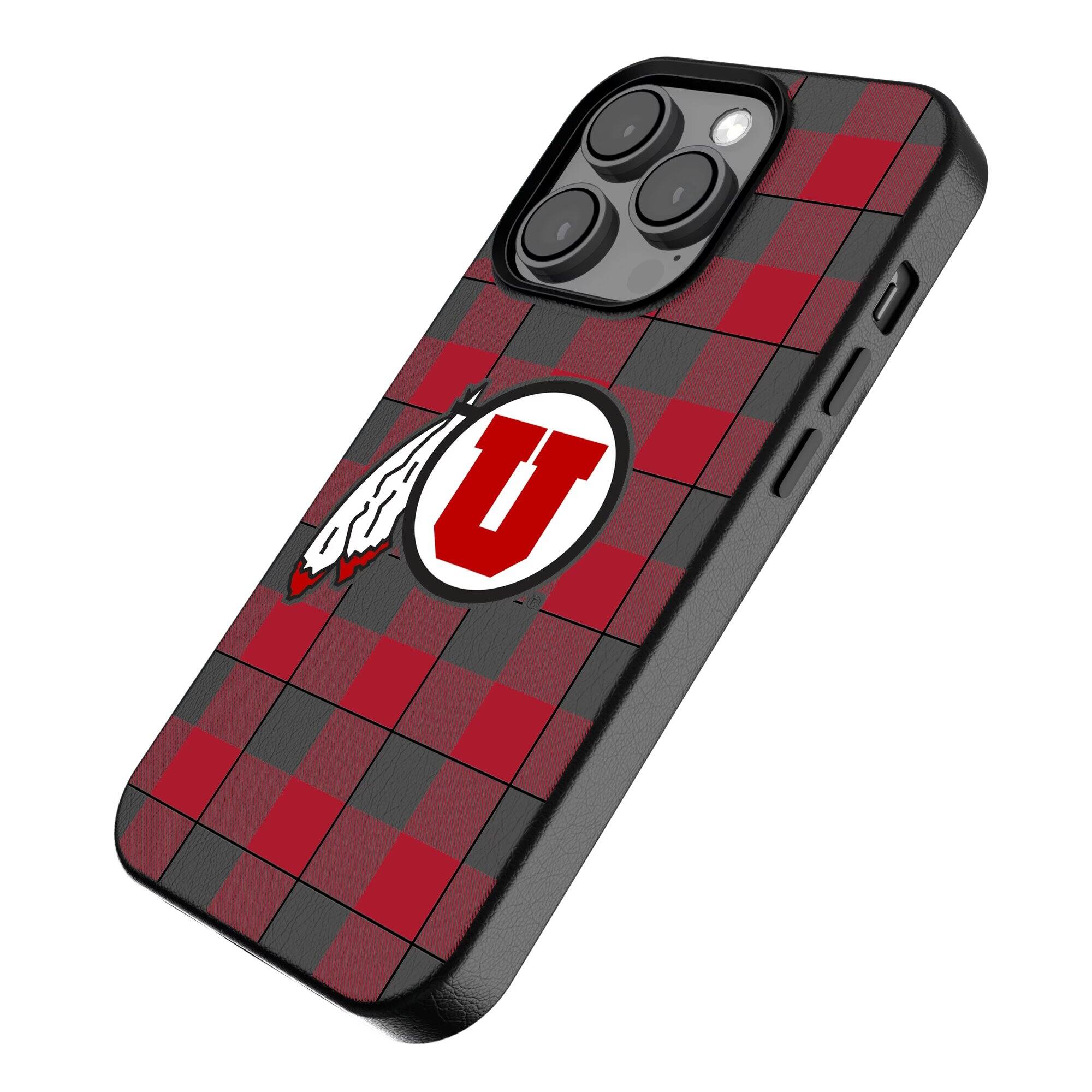 Alt View 1. Keyscaper - Utah Utes Plaid Magnetic Bump iPhone Case - 13 - Black.