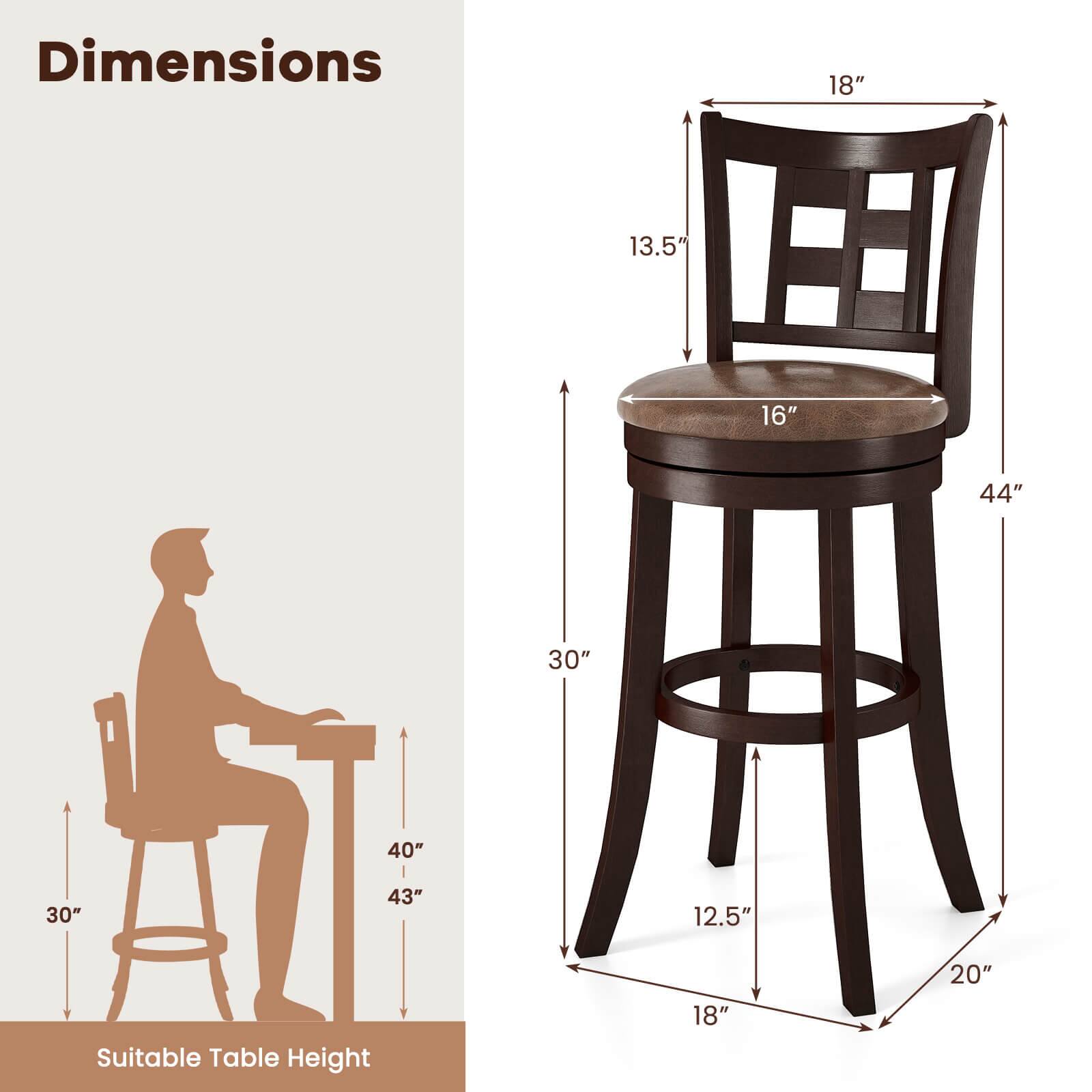 Dimensions: 18" x 13.5" x 16" x 44" x 30" x 30" x 40" x 43" x 12.5"
Suitable Table Height: 18" - 20"