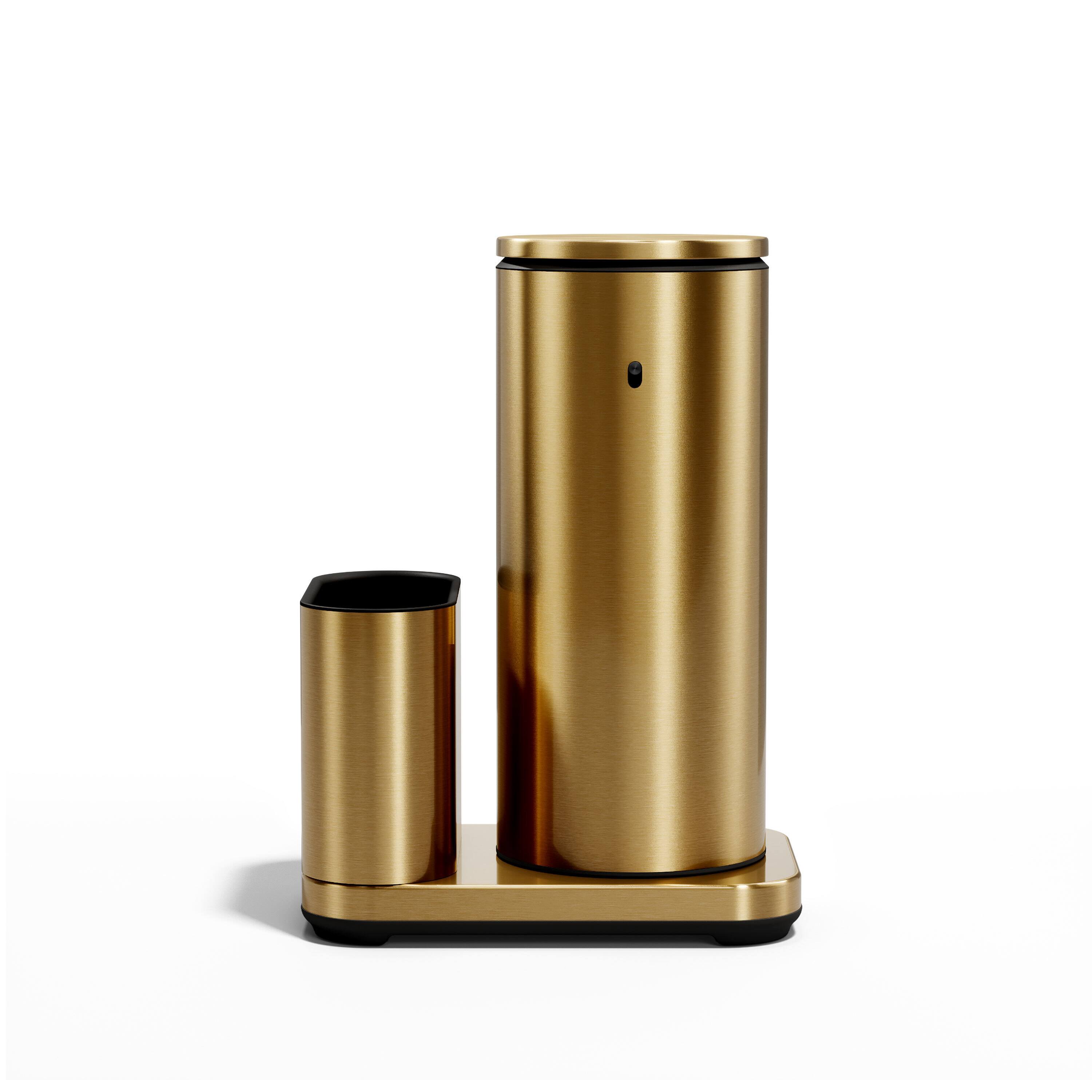 Alt View 3. simplehuman - 14 oz. liquid sensor pump with caddy, high-grade brass stainless steel - Brass.