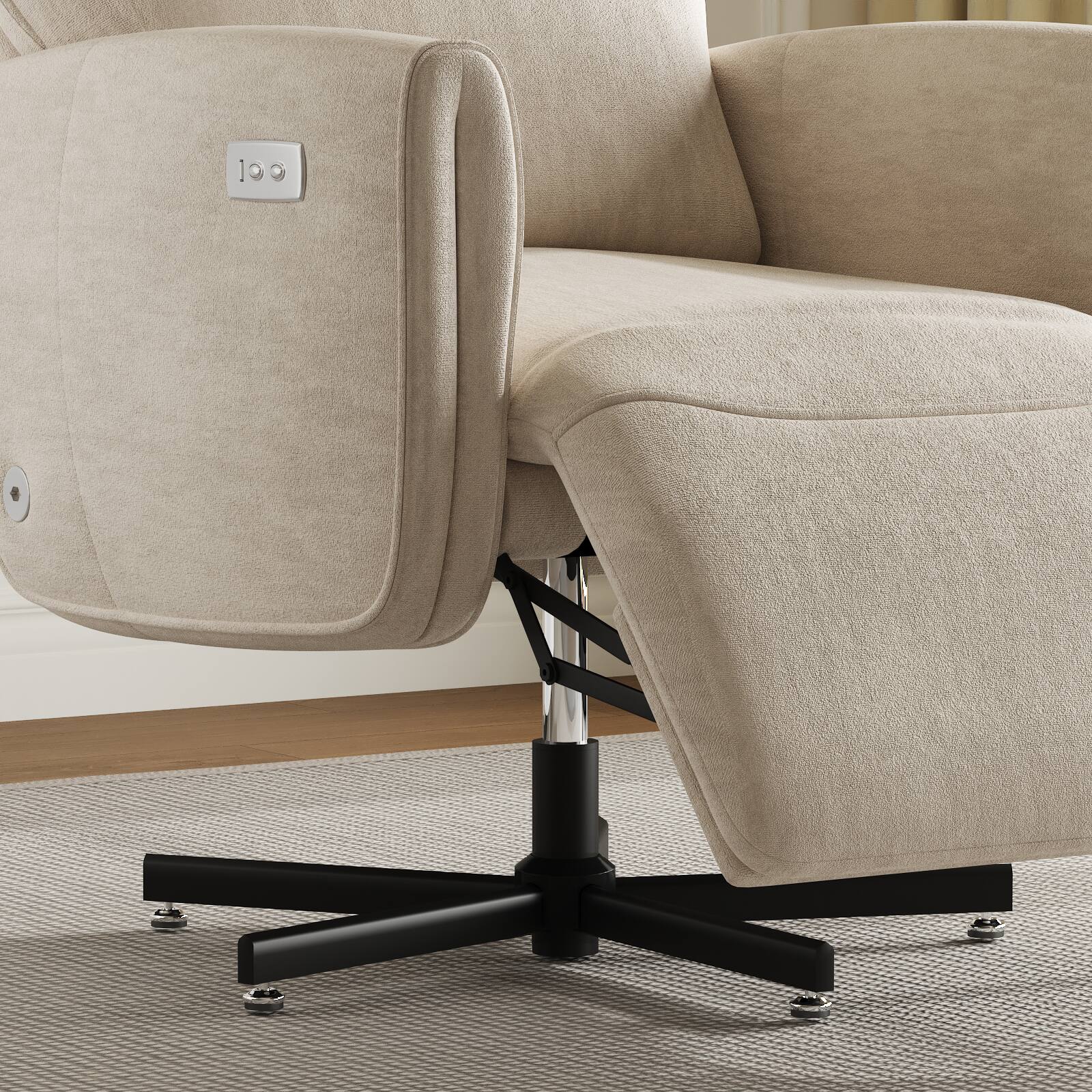 Alt View 2. Forest'nSky - Power Swivel Recliner Chair, Electric Reclining Armchair with USB & Type-C Charging, 360° Rotating Velvet Chair,Beige - Beige.