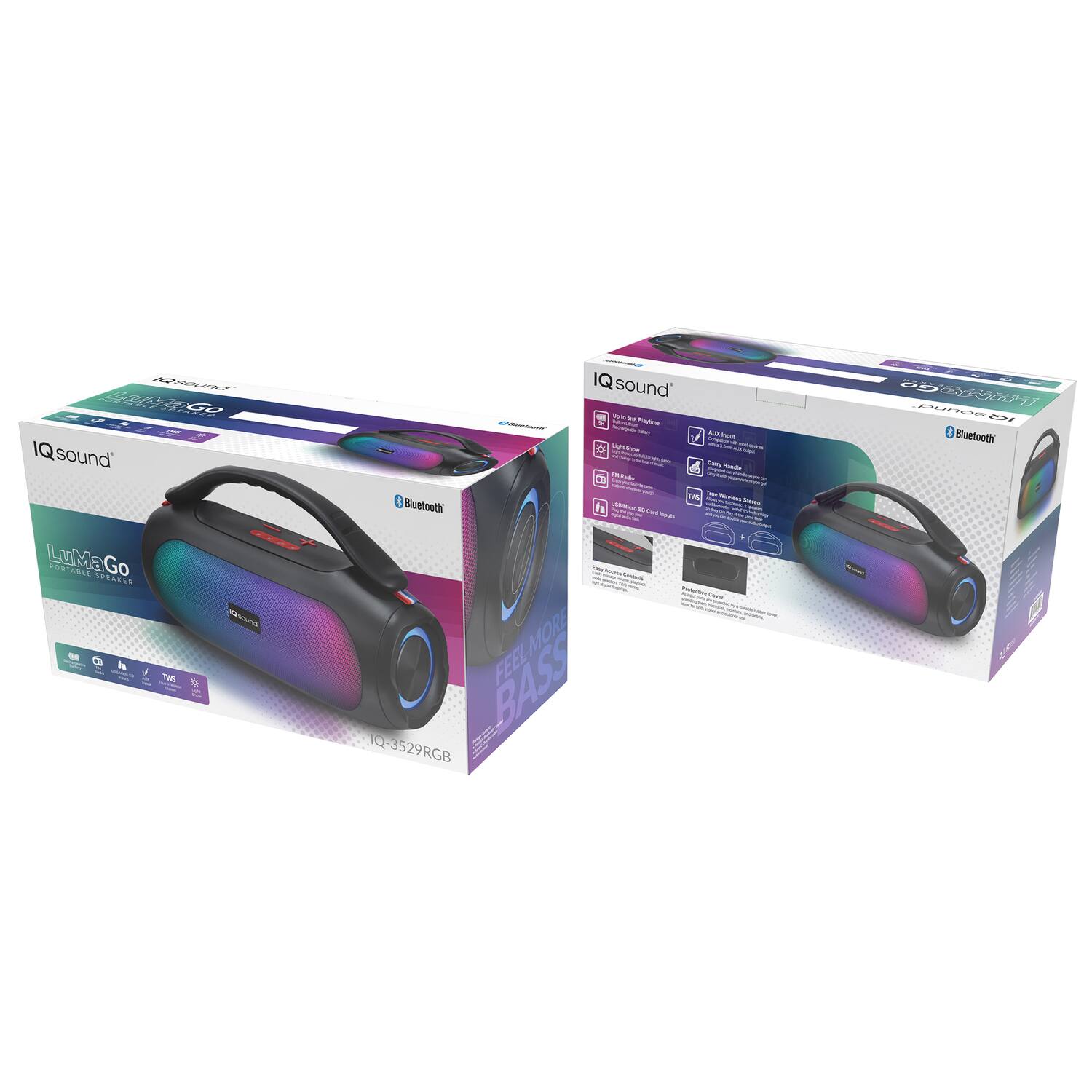 IQsound  
LuMaGo  
Portable Speakers  
IQ-3529RGB  
Bluetooth  
Feel More Bass  
IQsound  
Bluetooth  
IQ-3529RGB