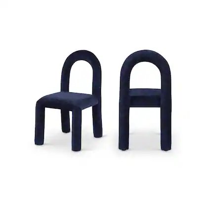 Front. Meridian Furniture - Amari Navy Chenille Fabric Dining Chair, Set of 2 - Blue.