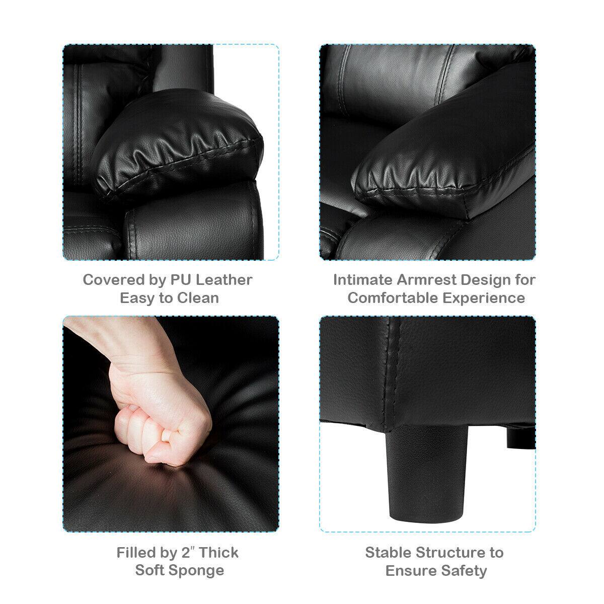 Covered by PU Leather  
Easy to Clean  

Intimate Armrest Design for Comfortable Experience  

Filled by 2" Thick Soft Sponge  

Stable Structure to Ensure Safety