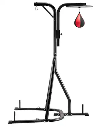 Front. VEVOR - 2 in 1 Punching Bag Stand, Steel Heavy Duty Workout Equipment, Adjustable Height Boxing Punching Bag - Black.