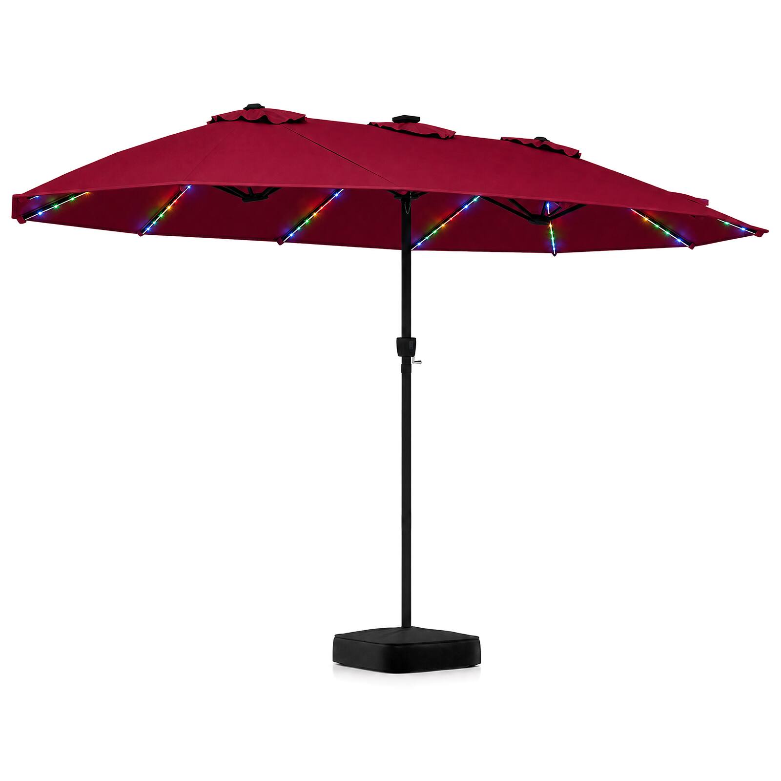 Alt View 9. Gymax - Gymax 15.5 FT Extra-Large Patio Umbrella w/Base Included 12 Ribs 12 Light Modes Red - Red.