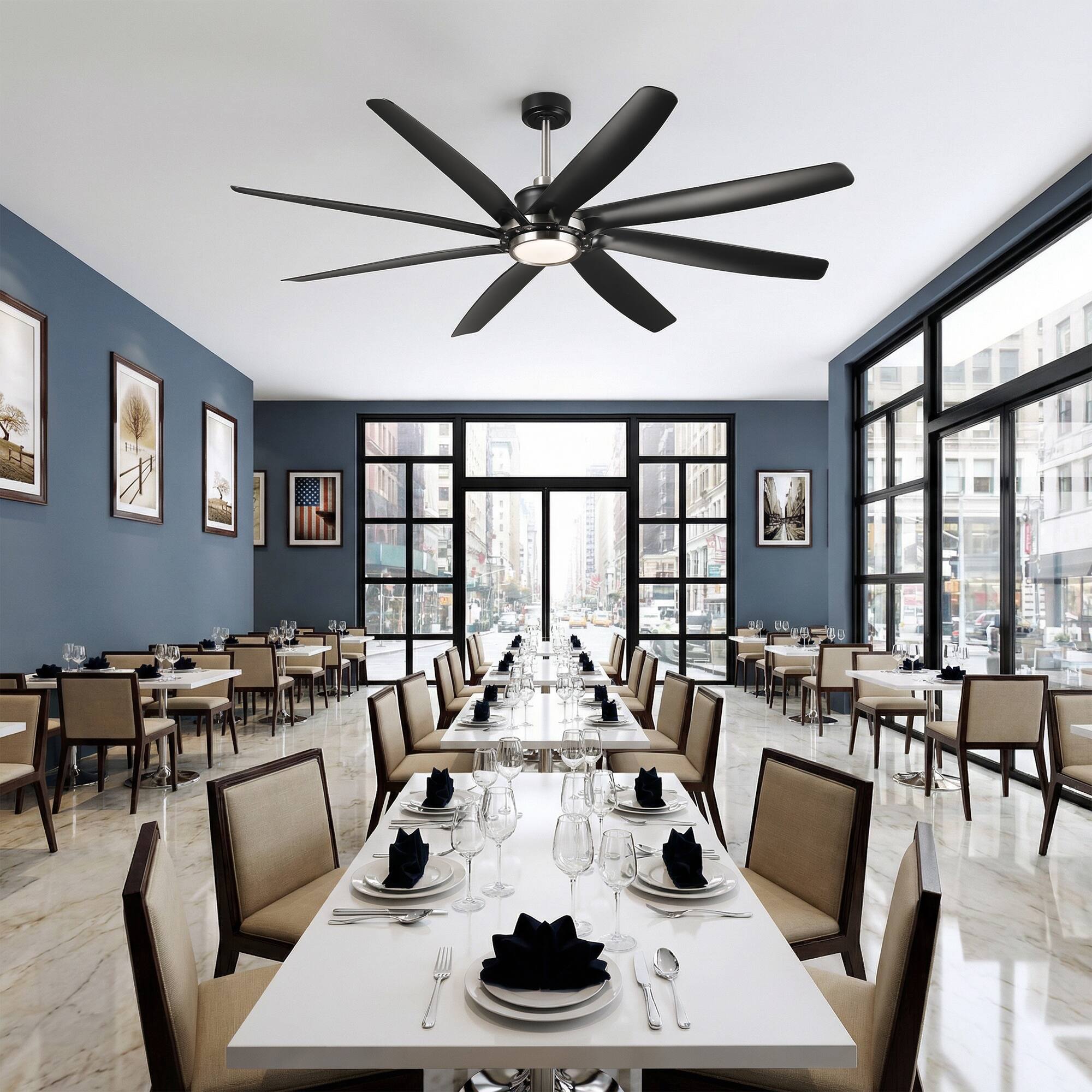 Left. Parrot Uncle - 72" Black Farmhouse Windmill Ceiling Fan with Light and Remote - Black.