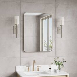 WELLFOR - 24 in. W x 32 in. H Rectangular Aluminum Framed Wall-Mounted Bathroom Vanity Mirror - Brushed Nickel