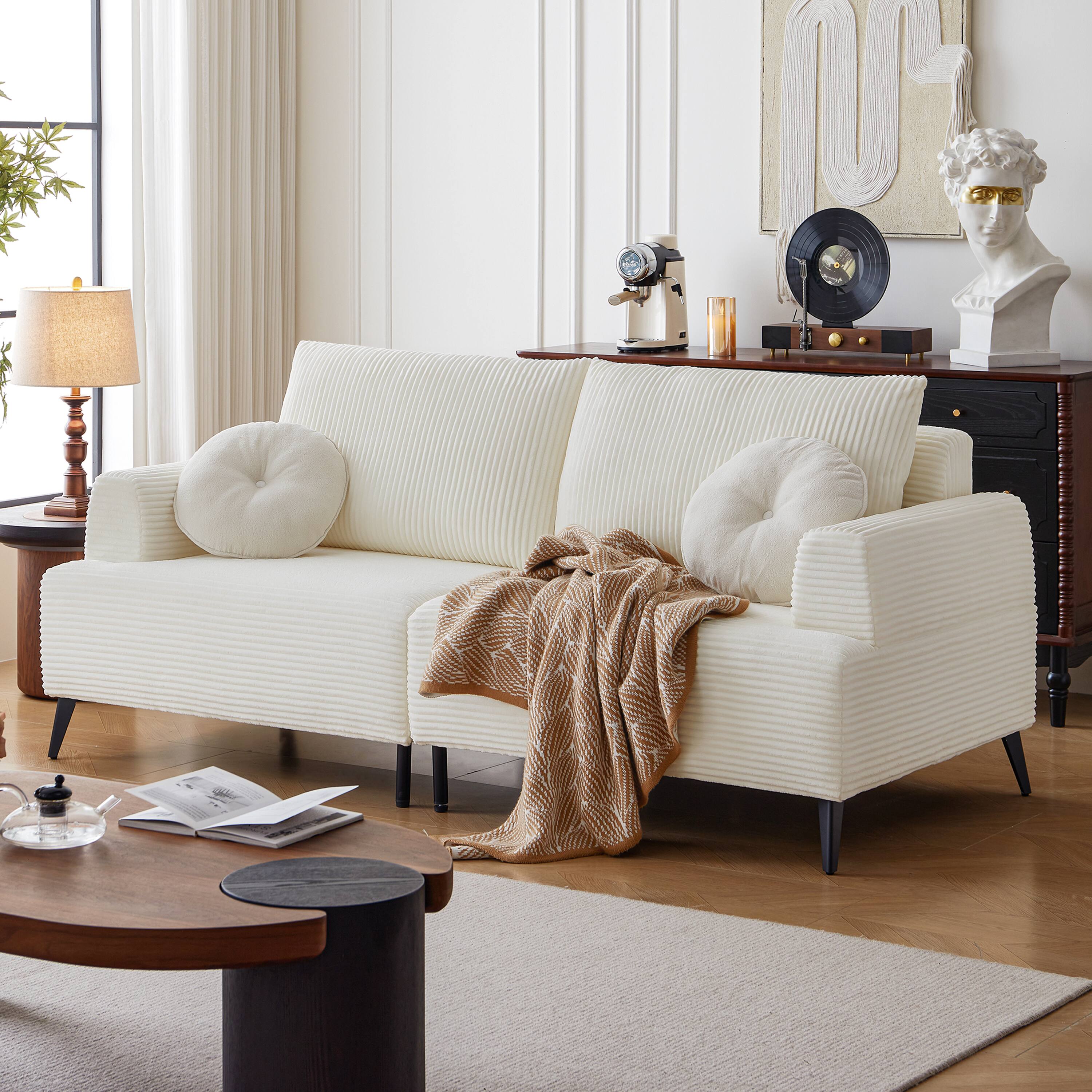 Alt View 2. MSOOB - 2 Piece Modern White Corduroy Living Room Sofa Set Included 3 Seater Sofa And Loveseat - White.