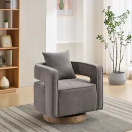 GOODSILO - Modern Swivel Accent Barrel Chair with Weathered Base for Living Room, Bedroom, or Office - Charcoal